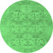 Round Machine Washable Oriental Emerald Green Traditional Area Rugs, wshabs1613emgrn