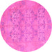 Round Machine Washable Oriental Pink Traditional Rug, wshabs1613pnk