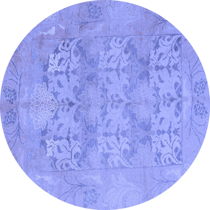 Round Machine Washable Oriental Blue Traditional Rug, wshabs1613blu