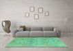 Machine Washable Oriental Turquoise Traditional Area Rugs in a Living Room,, wshabs1613turq