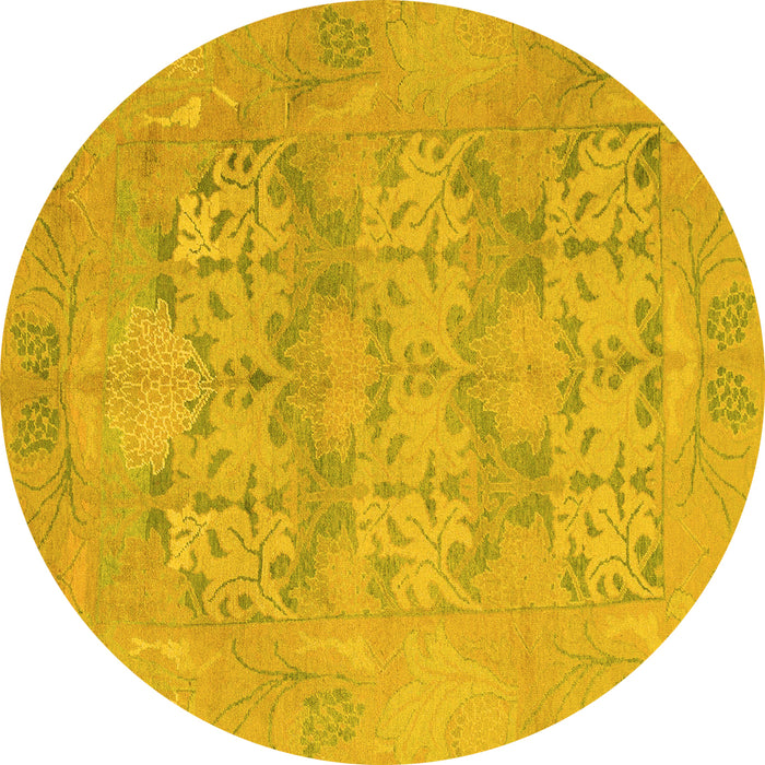 Round Machine Washable Oriental Yellow Traditional Rug, wshabs1613yw