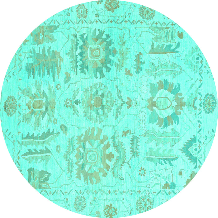 Round Machine Washable Oriental Turquoise Traditional Area Rugs, wshabs1614turq
