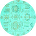 Round Machine Washable Oriental Turquoise Traditional Area Rugs, wshabs1614turq