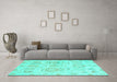 Machine Washable Oriental Turquoise Traditional Area Rugs in a Living Room,, wshabs1614turq
