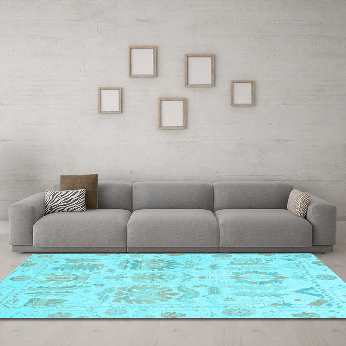 Machine Washable Oriental Light Blue Traditional Rug in a Living Room, wshabs1614lblu