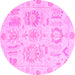 Round Machine Washable Oriental Pink Traditional Rug, wshabs1614pnk