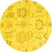 Round Machine Washable Oriental Yellow Traditional Rug, wshabs1614yw