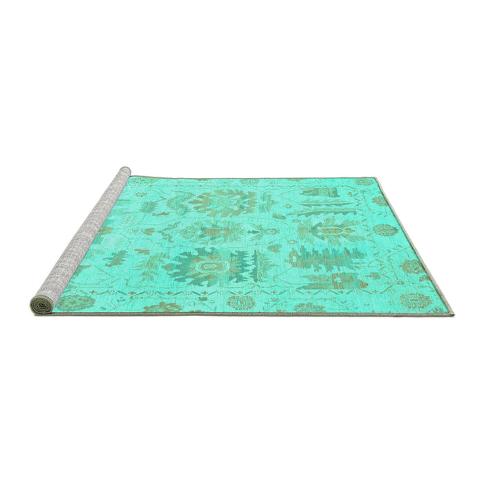 Sideview of Machine Washable Oriental Turquoise Traditional Area Rugs, wshabs1614turq