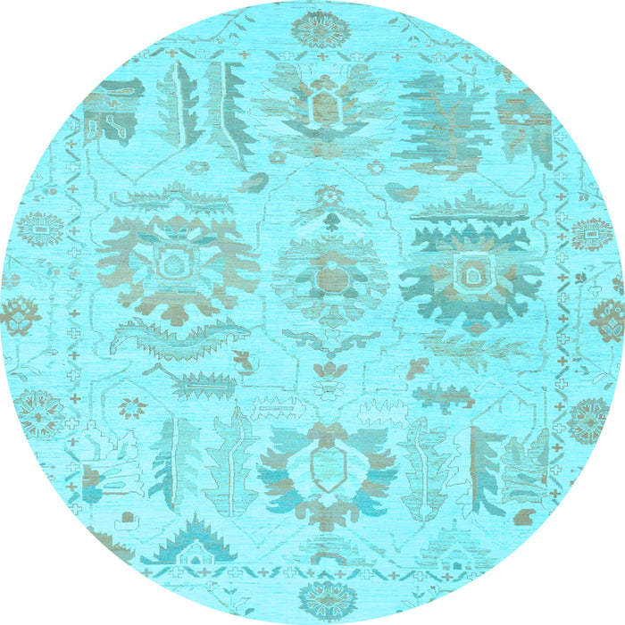 Round Oriental Light Blue Traditional Rug, abs1614lblu