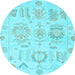 Round Machine Washable Oriental Light Blue Traditional Rug, wshabs1614lblu