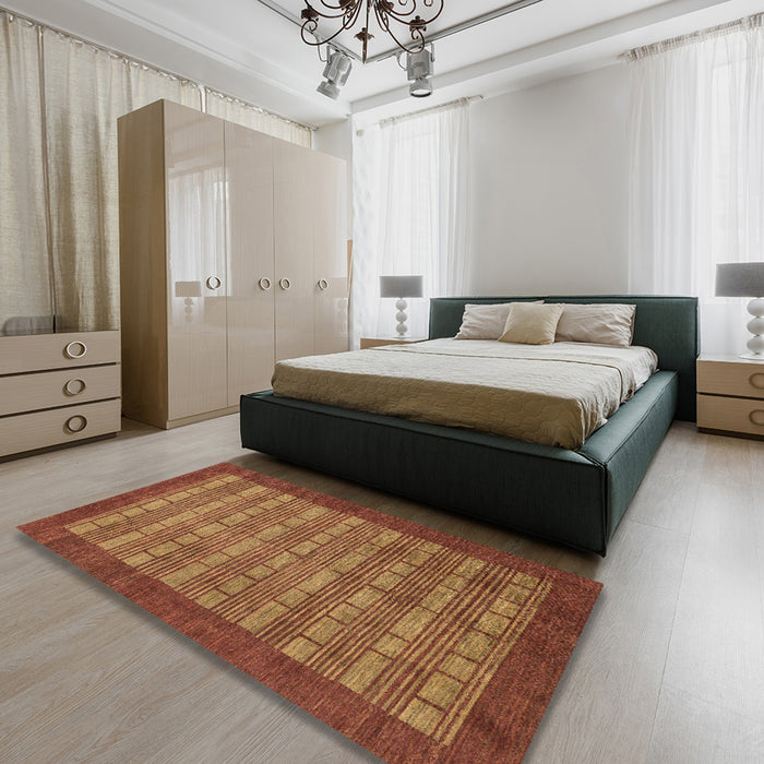 Machine Washable Abstract Chocolate Brown Rug in a Bedroom, wshabs1615