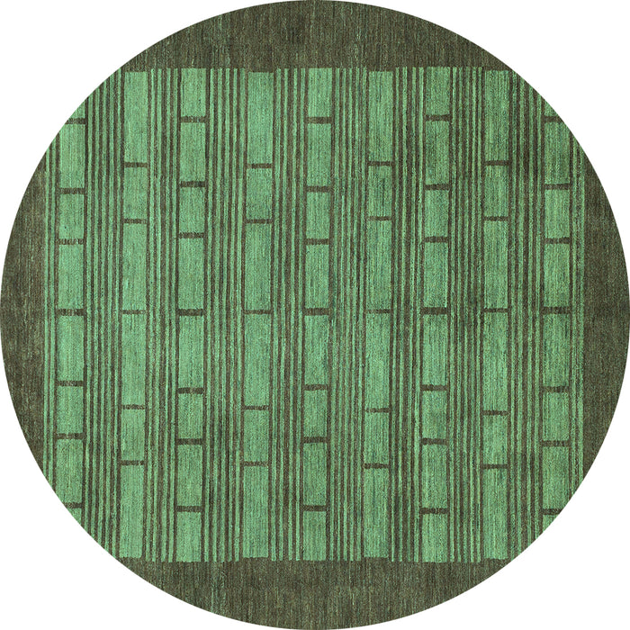 Round Machine Washable Abstract Turquoise Modern Area Rugs, wshabs1615turq