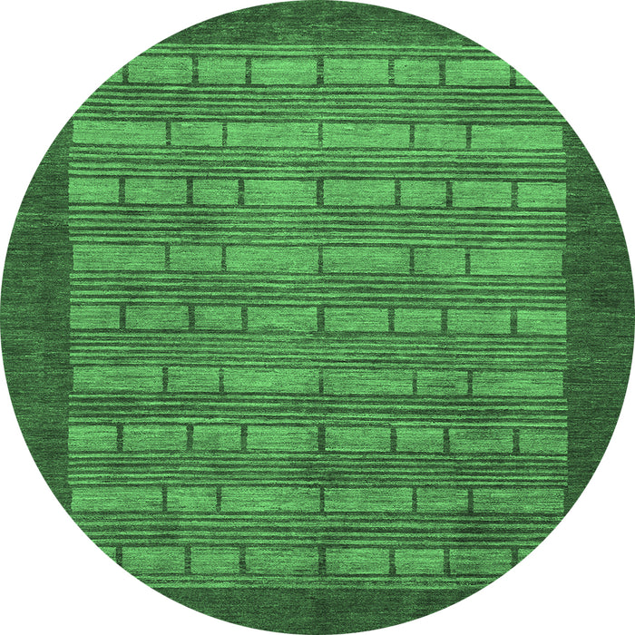 Round Machine Washable Abstract Emerald Green Modern Area Rugs, wshabs1615emgrn