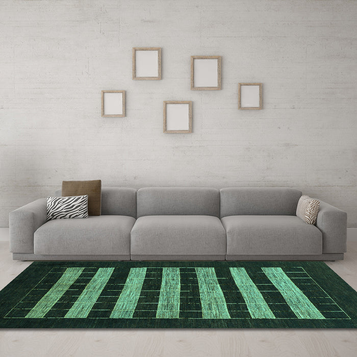 Machine Washable Abstract Turquoise Modern Area Rugs in a Living Room,, wshabs1616turq