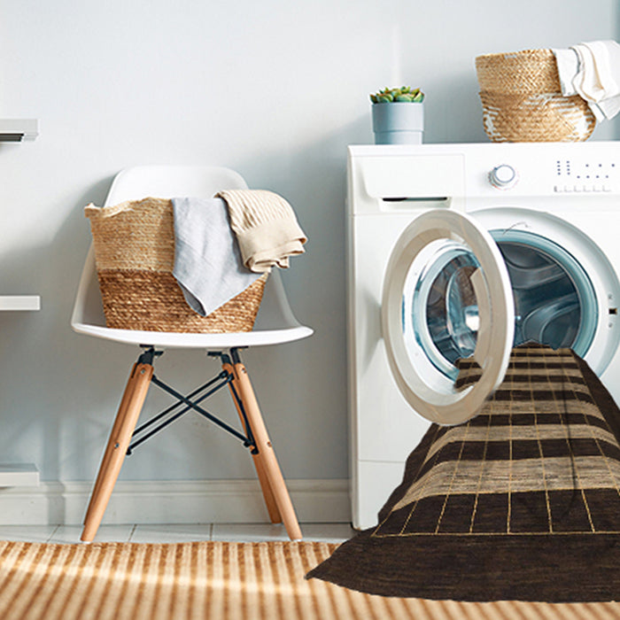 Machine Washable Abstract Brown Rug in a Washing Machine, wshabs1616