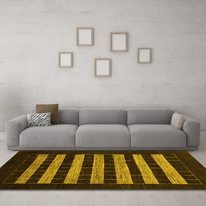 Machine Washable Abstract Yellow Modern Rug in a Living Room, wshabs1616yw