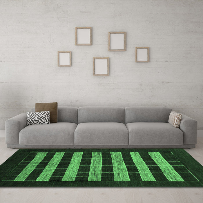 Machine Washable Abstract Emerald Green Modern Area Rugs in a Living Room,, wshabs1616emgrn