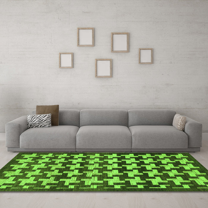 Machine Washable Abstract Green Modern Area Rugs in a Living Room,, wshabs1617grn