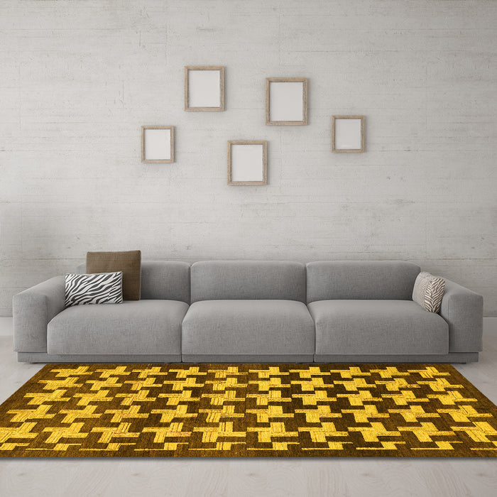 Machine Washable Abstract Yellow Modern Rug in a Living Room, wshabs1617yw