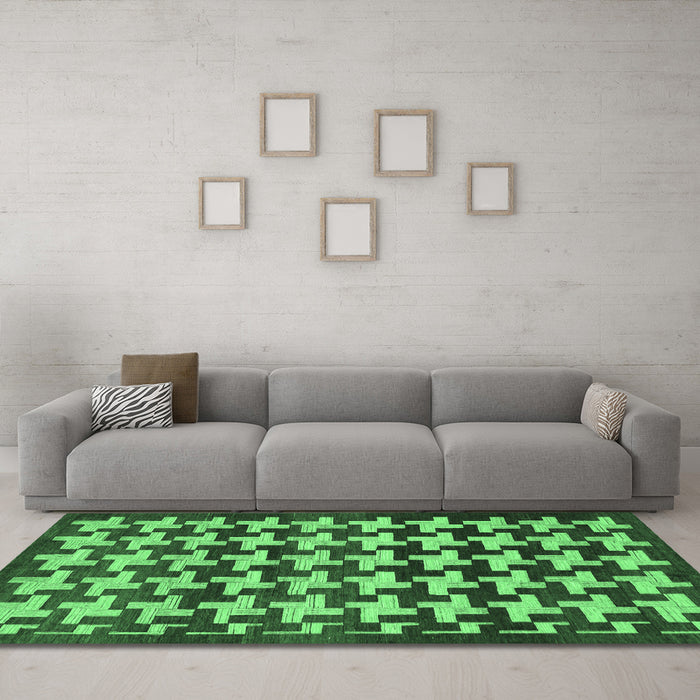 Machine Washable Abstract Emerald Green Modern Area Rugs in a Living Room,, wshabs1617emgrn
