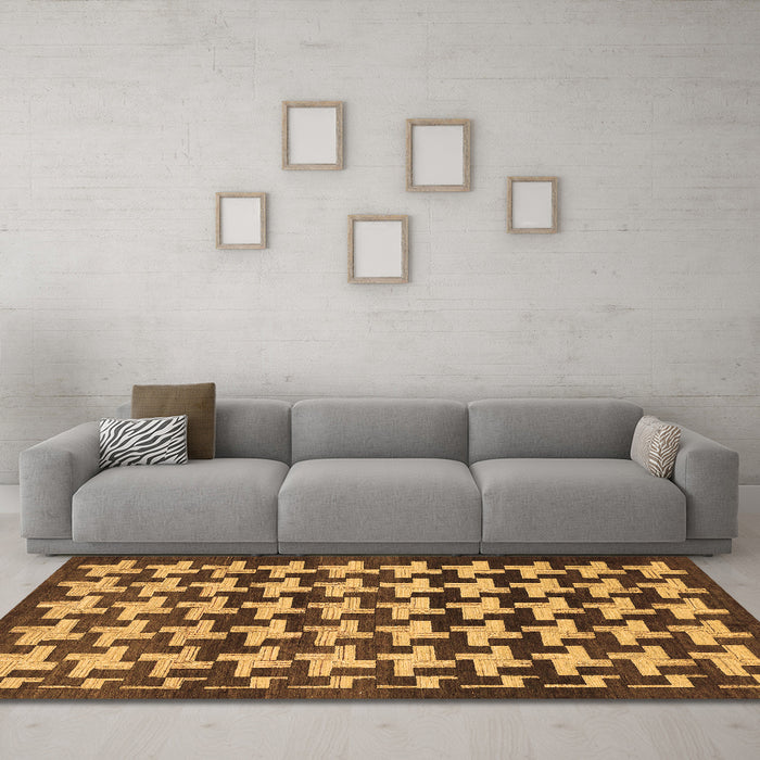Machine Washable Abstract Brown Modern Rug in a Living Room,, wshabs1617brn