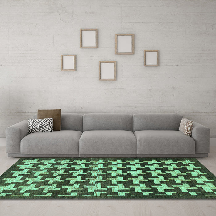Machine Washable Abstract Turquoise Modern Area Rugs in a Living Room,, wshabs1617turq