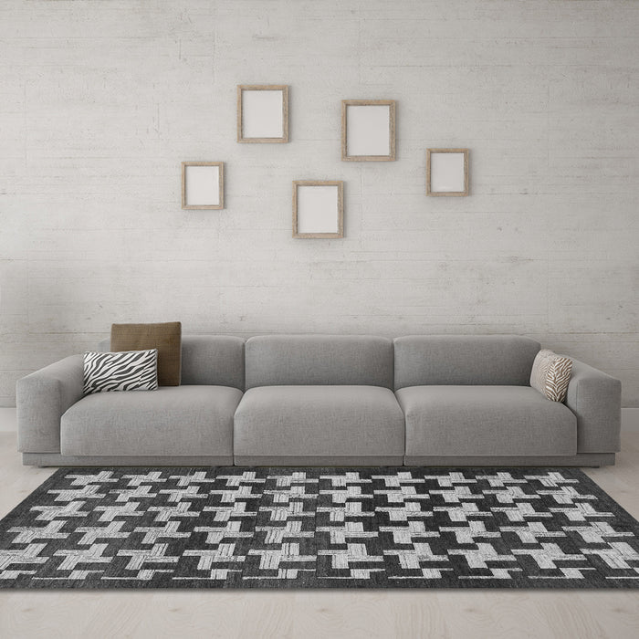 Machine Washable Abstract Gray Modern Rug in a Living Room,, wshabs1617gry