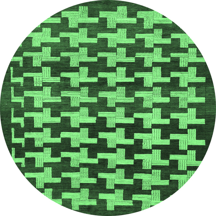 Round Machine Washable Abstract Emerald Green Modern Area Rugs, wshabs1617emgrn