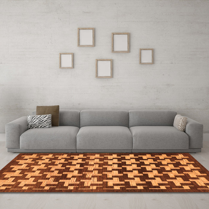 Machine Washable Abstract Orange Modern Area Rugs in a Living Room, wshabs1617org