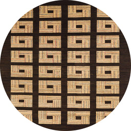 Round Abstract Black Brown Modern Rug, abs1618