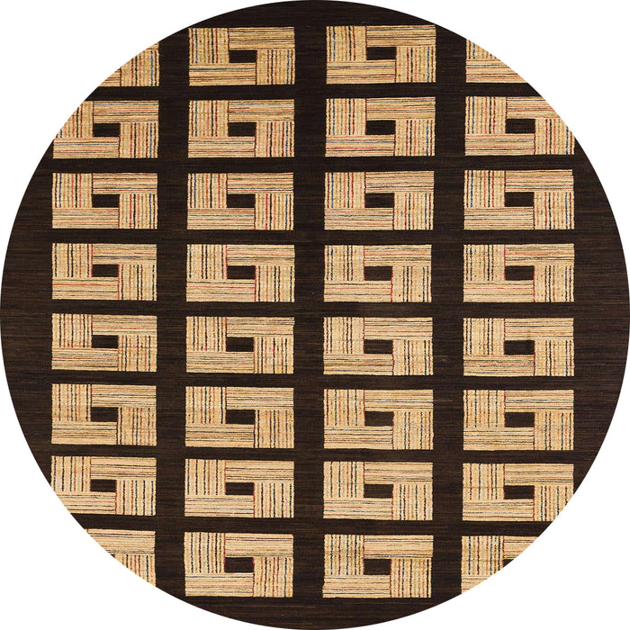 Round Abstract Black Brown Modern Rug, abs1618