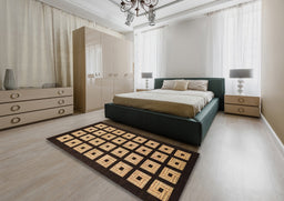 Abstract Black Brown Modern Rug in a Bedroom, abs1618