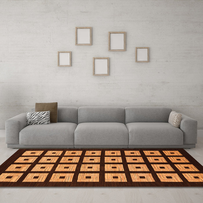 Machine Washable Abstract Orange Modern Area Rugs in a Living Room, wshabs1618org
