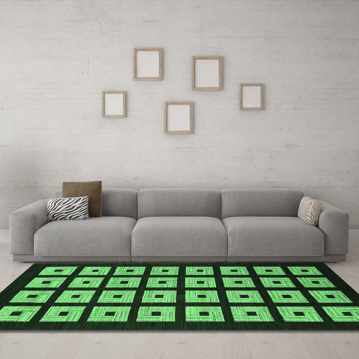Machine Washable Abstract Emerald Green Modern Area Rugs in a Living Room,, wshabs1618emgrn