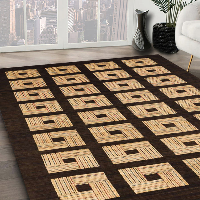 Machine Washable Abstract Black Brown Rug in a Family Room, wshabs1618