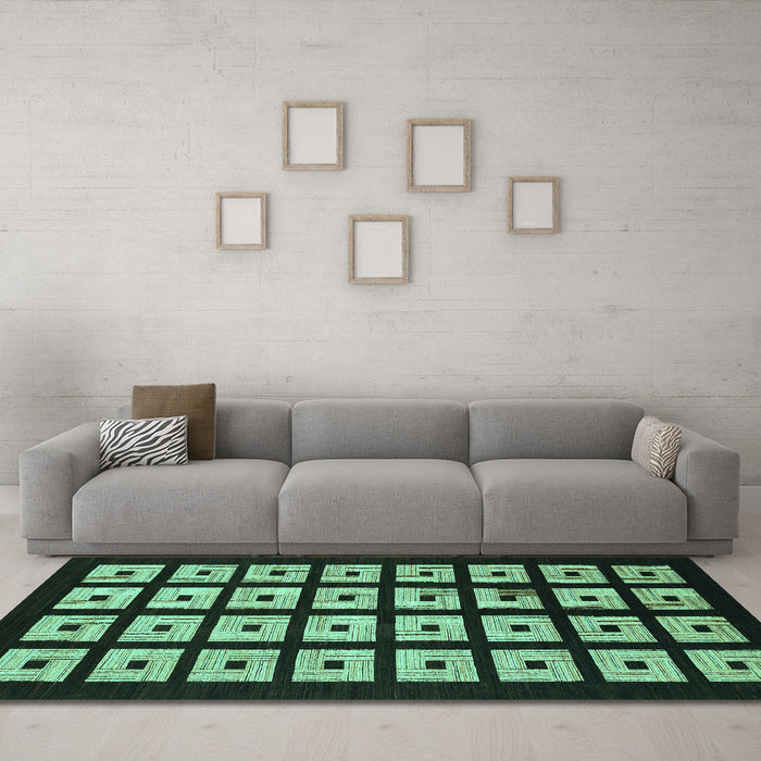 Machine Washable Abstract Turquoise Modern Area Rugs in a Living Room,, wshabs1618turq