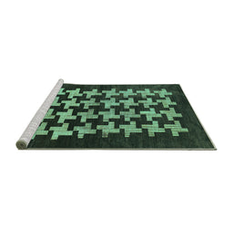 Sideview of Machine Washable Abstract Turquoise Modern Area Rugs, wshabs1619turq