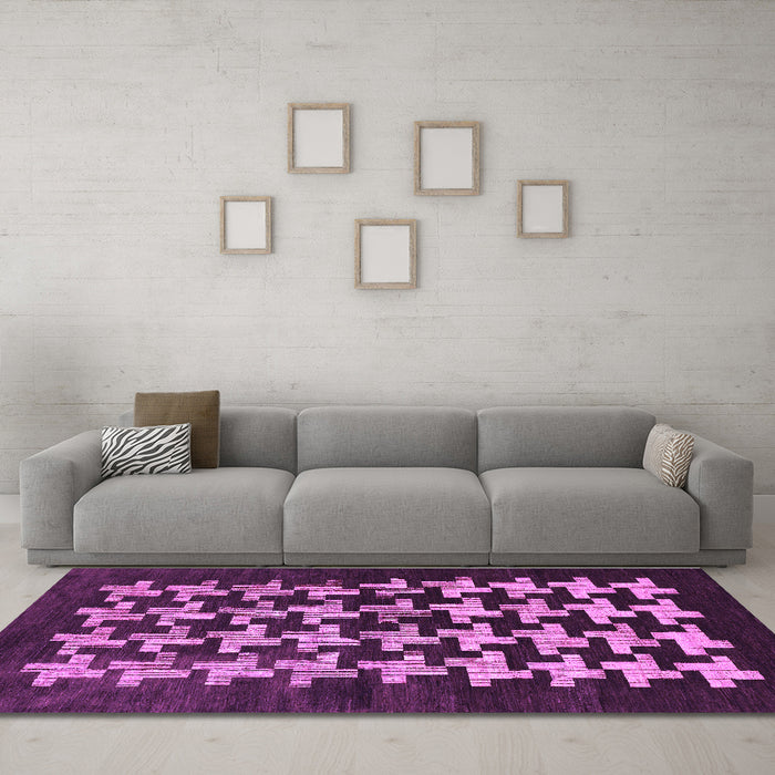 Machine Washable Abstract Purple Modern Area Rugs in a Living Room, wshabs1619pur