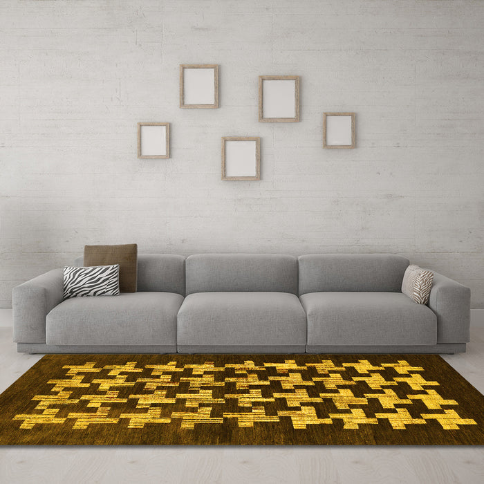 Machine Washable Abstract Yellow Modern Rug in a Living Room, wshabs1619yw