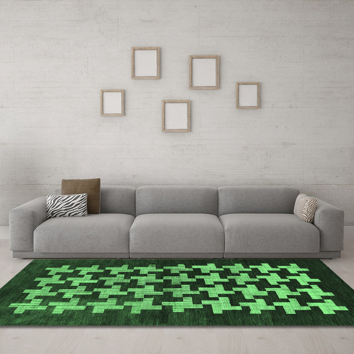 Machine Washable Abstract Emerald Green Modern Area Rugs in a Living Room,, wshabs1619emgrn