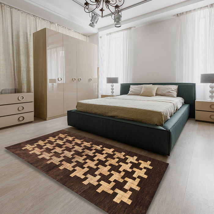 Machine Washable Abstract Night Red Rug in a Bedroom, wshabs1619