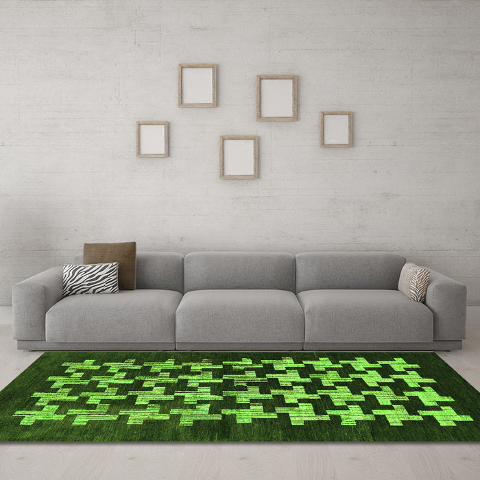Machine Washable Abstract Green Modern Area Rugs in a Living Room,, wshabs1619grn