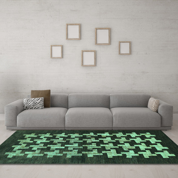 Machine Washable Abstract Turquoise Modern Area Rugs in a Living Room,, wshabs1619turq