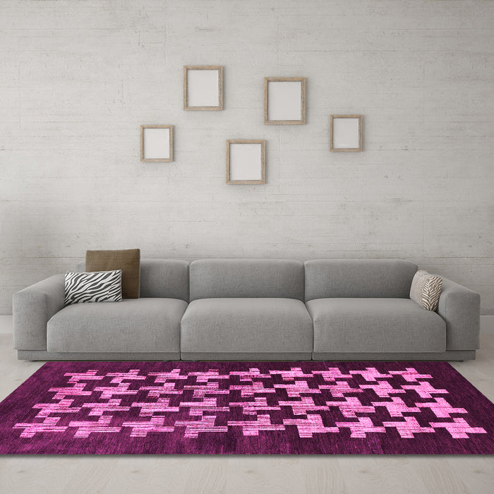 Machine Washable Abstract Pink Modern Rug in a Living Room, wshabs1619pnk