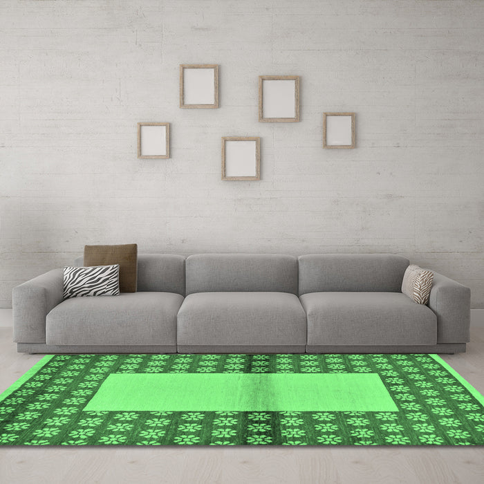 Machine Washable Abstract Emerald Green Modern Area Rugs in a Living Room,, wshabs161emgrn