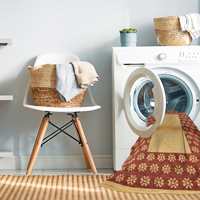 Machine Washable Abstract Orange Rug in a Washing Machine, wshabs161