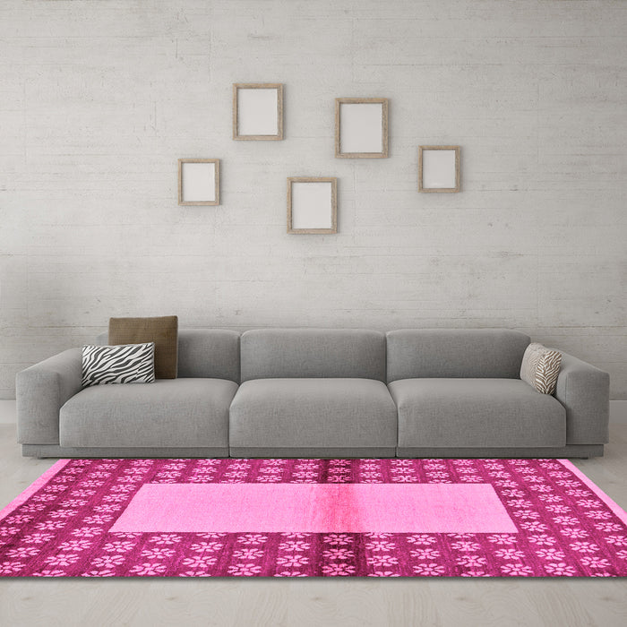 Machine Washable Abstract Pink Modern Rug in a Living Room, wshabs161pnk
