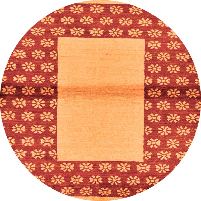 Round Machine Washable Abstract Orange Modern Area Rugs, wshabs161org
