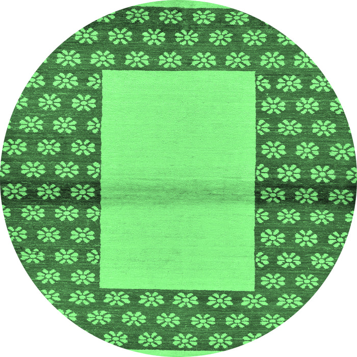 Round Abstract Emerald Green Modern Rug, abs161emgrn