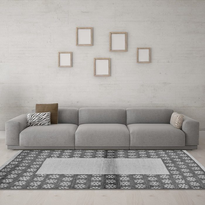 Machine Washable Abstract Gray Modern Rug in a Living Room,, wshabs161gry